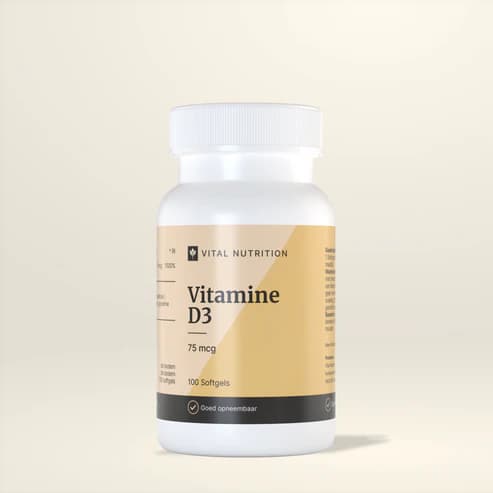 Vital Nutrition Vitamine D3 75 mcg softgels verpakking